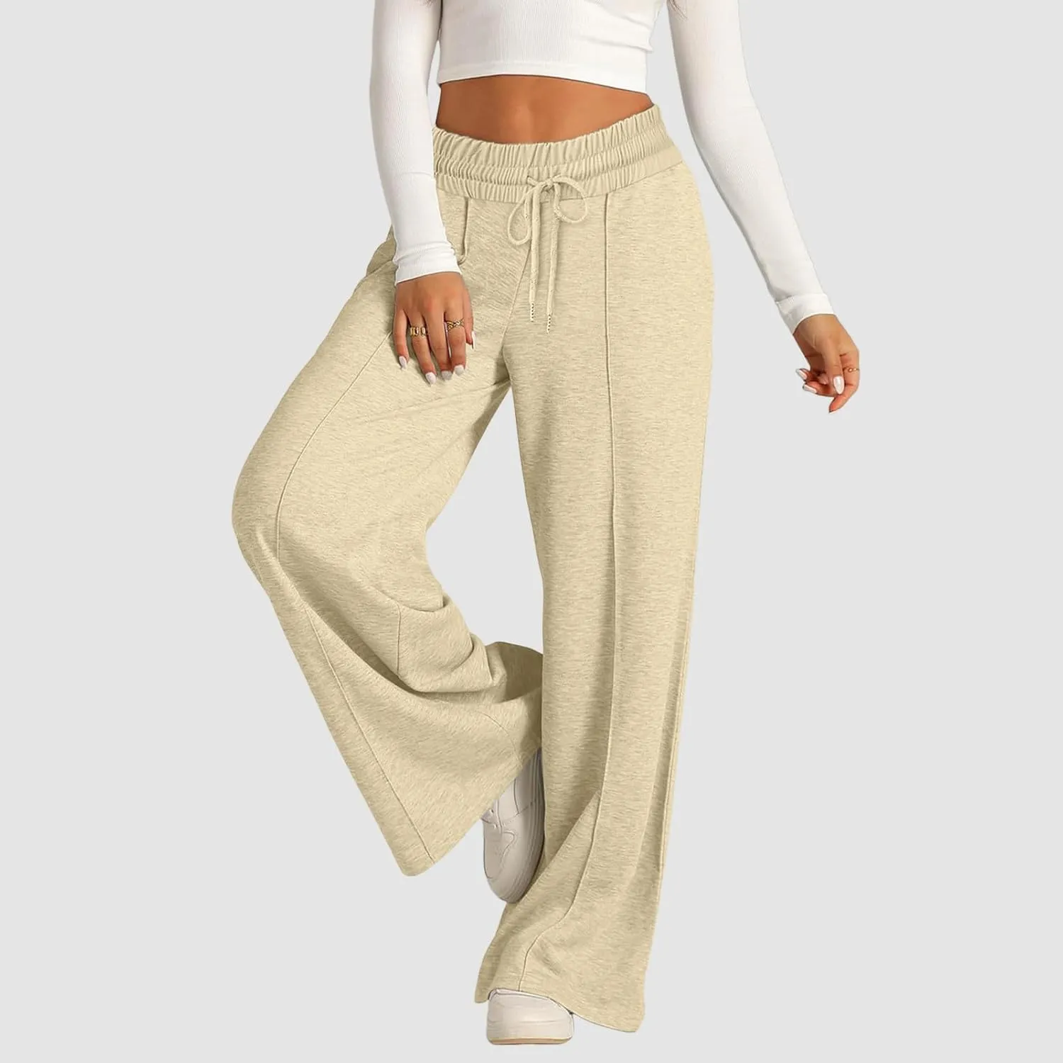 Womens Wide Leg Sweatpants Baggy High Waist Elastic Drawstring Straight Lounge Pants Comfy Athletic Joggers Trousers
