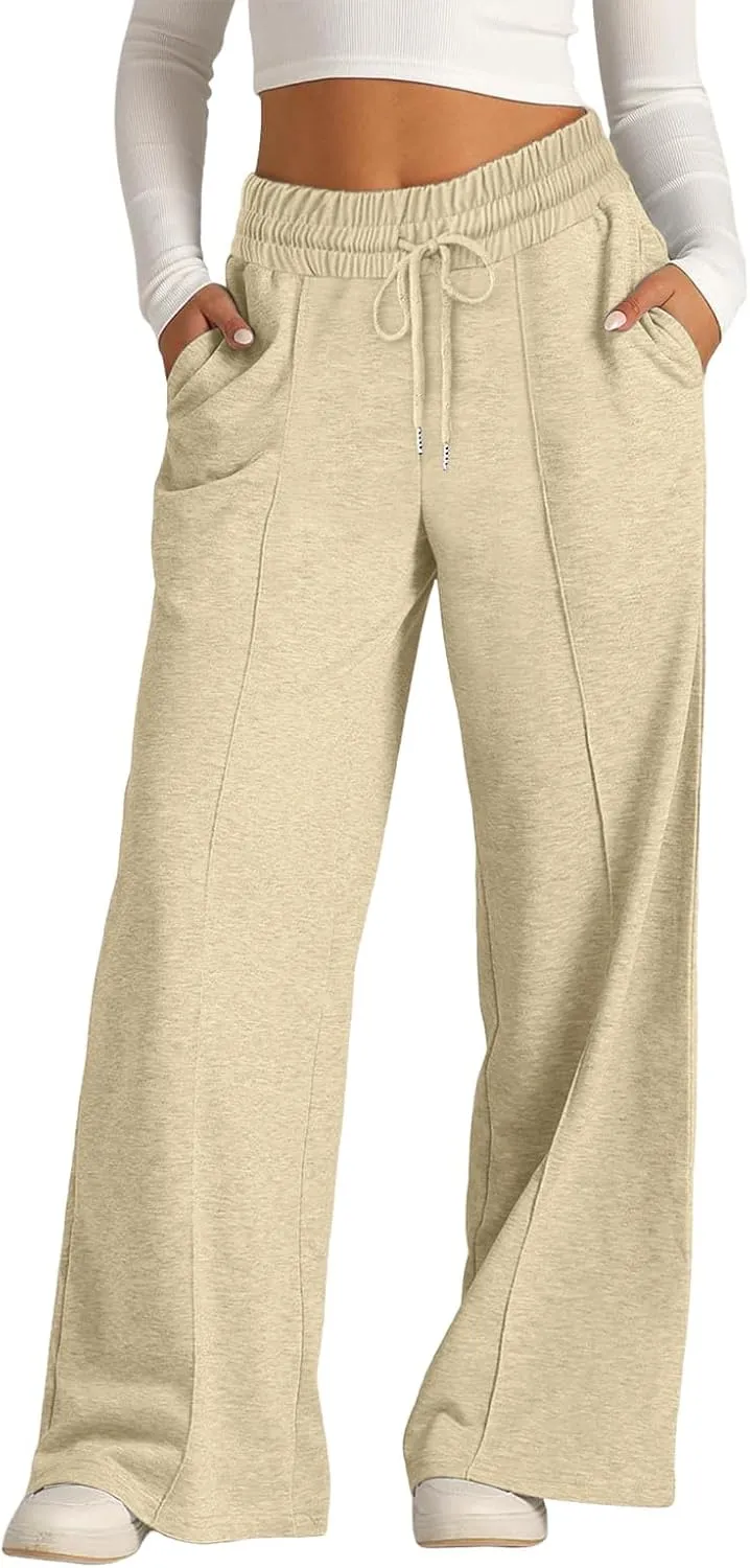 Womens Wide Leg Sweatpants Baggy High Waist Elastic Drawstring Straight Lounge Pants Comfy Athletic Joggers Trousers