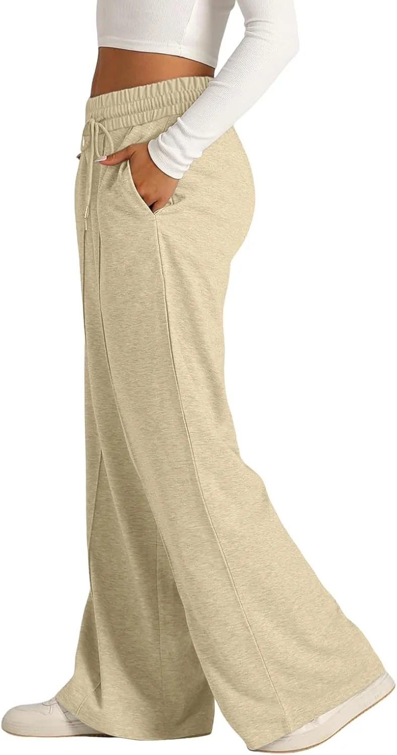 Womens Wide Leg Sweatpants Baggy High Waist Elastic Drawstring Straight Lounge Pants Comfy Athletic Joggers Trousers