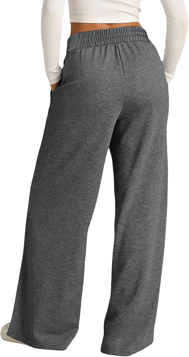 Womens Wide Leg Sweatpants Baggy High Waist Elastic Drawstring Straight Lounge Pants Comfy Athletic Joggers Trousers