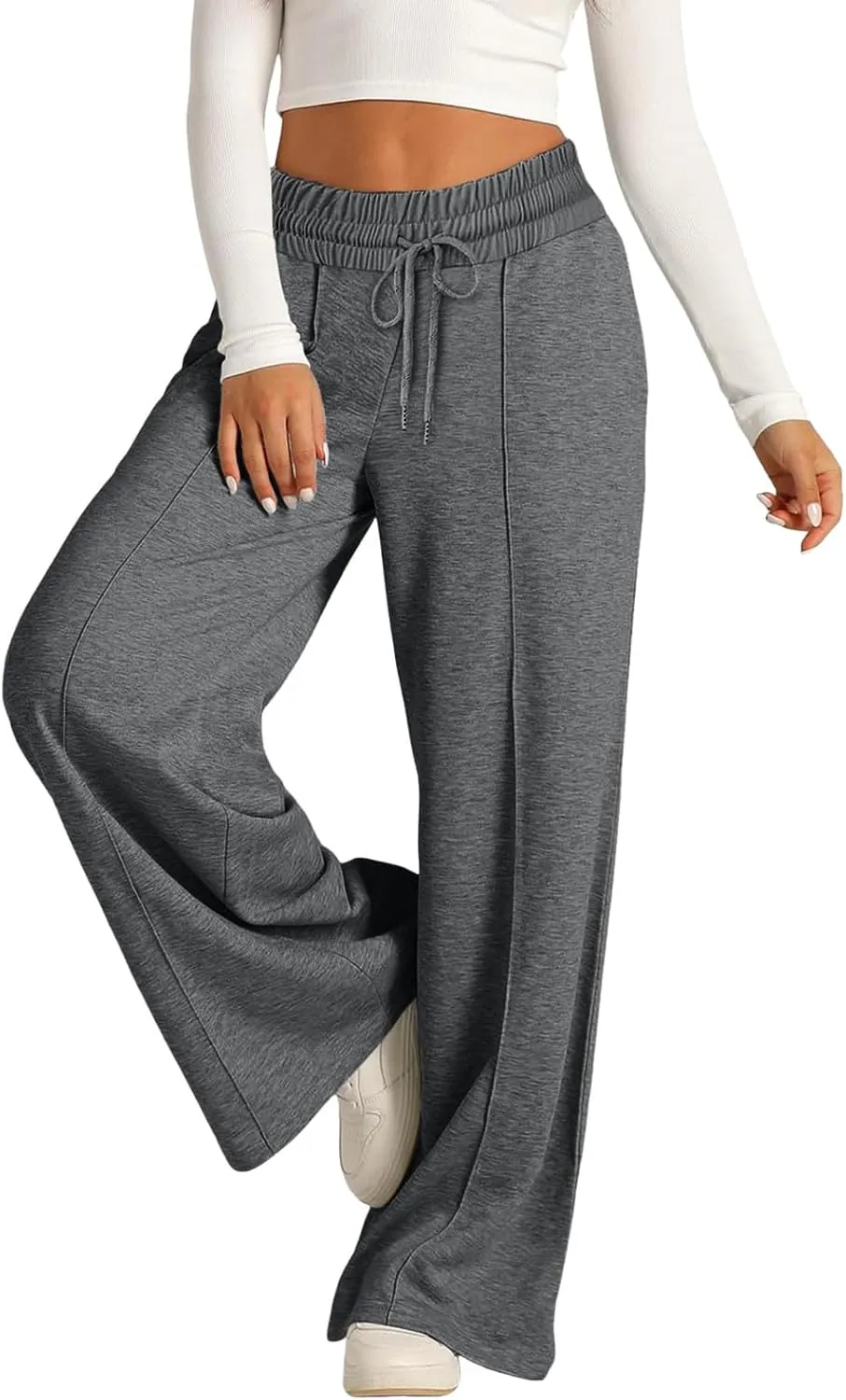 Womens Wide Leg Sweatpants Baggy High Waist Elastic Drawstring Straight Lounge Pants Comfy Athletic Joggers Trousers