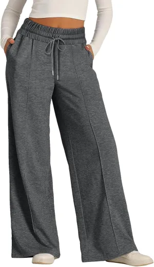 Womens Wide Leg Sweatpants Baggy High Waist Elastic Drawstring Straight Lounge Pants Comfy Athletic Joggers Trousers