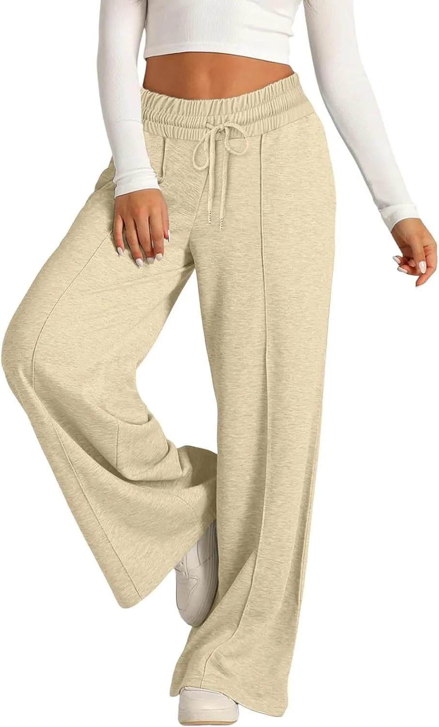 Womens Wide Leg Sweatpants Baggy High Waist Elastic Drawstring Straight Lounge Pants Comfy Athletic Joggers Trousers