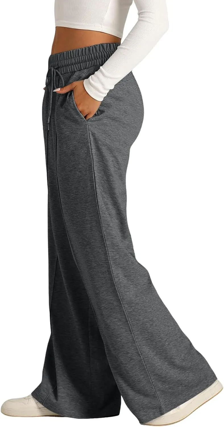 Womens Wide Leg Sweatpants Baggy High Waist Elastic Drawstring Straight Lounge Pants Comfy Athletic Joggers Trousers