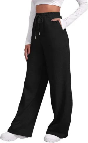 Women's Wide Leg Sweatpants Cozy Fleece Casual Jogger Pants Straight Leg Baggy Elastic High Waisted Yoga Pants