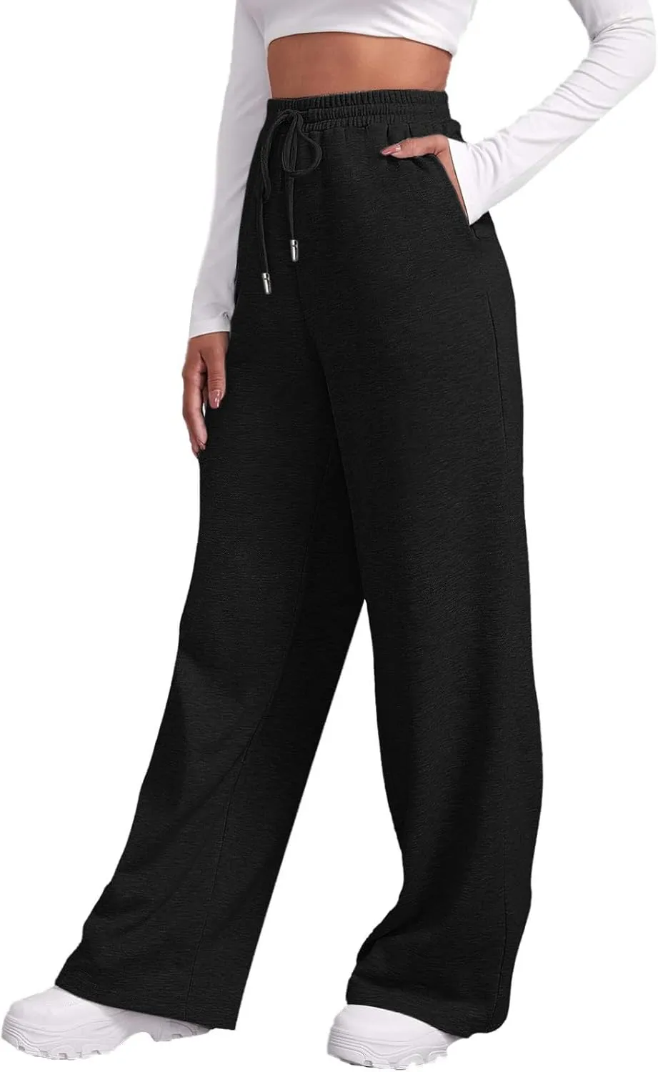 Women's Wide Leg Sweatpants Cozy Fleece Casual Jogger Pants Straight Leg Baggy Elastic High Waisted Yoga Pants