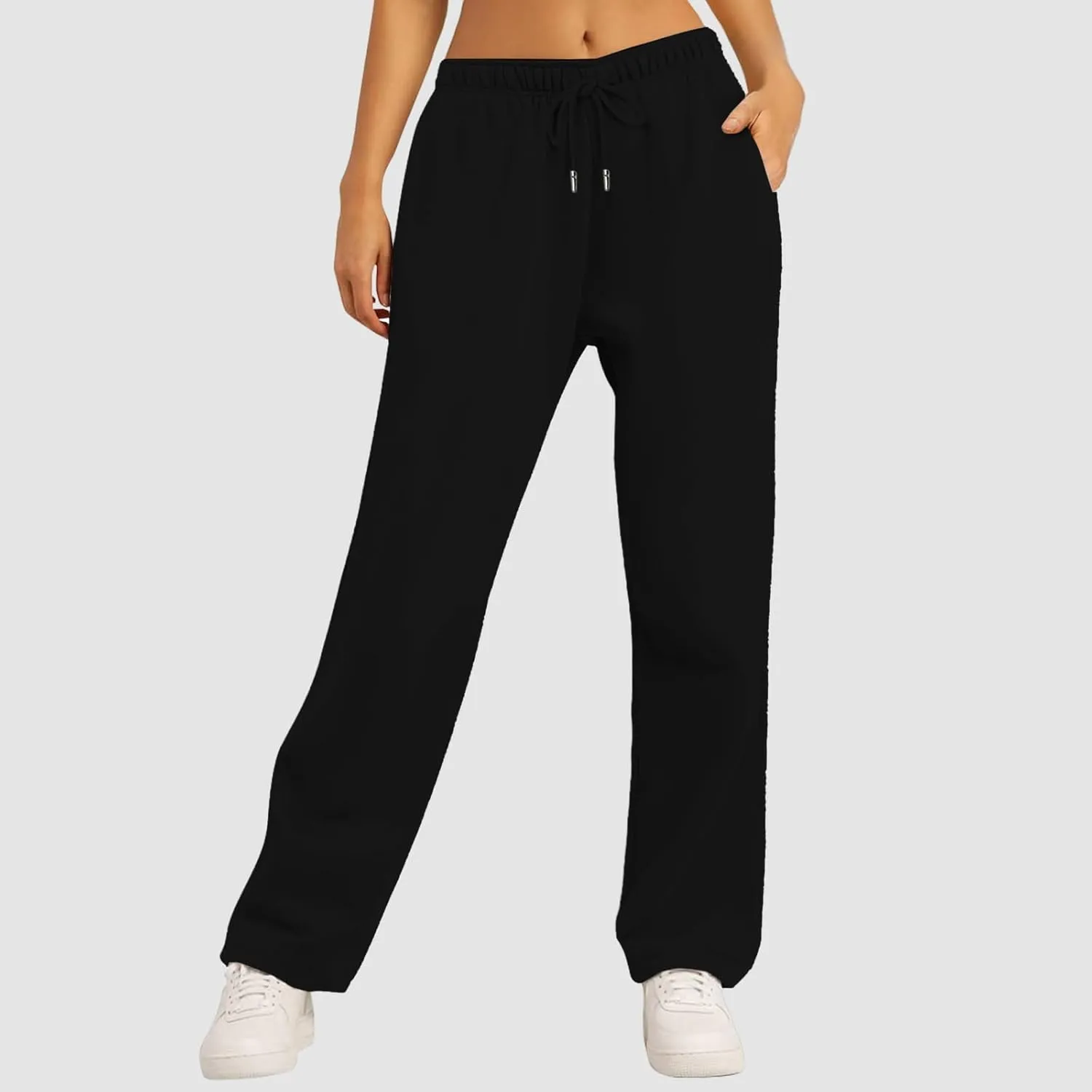 Women's Wide Leg Sweatpants Cozy Fleece Casual Jogger Pants Straight Leg Baggy Elastic High Waisted Yoga Pants