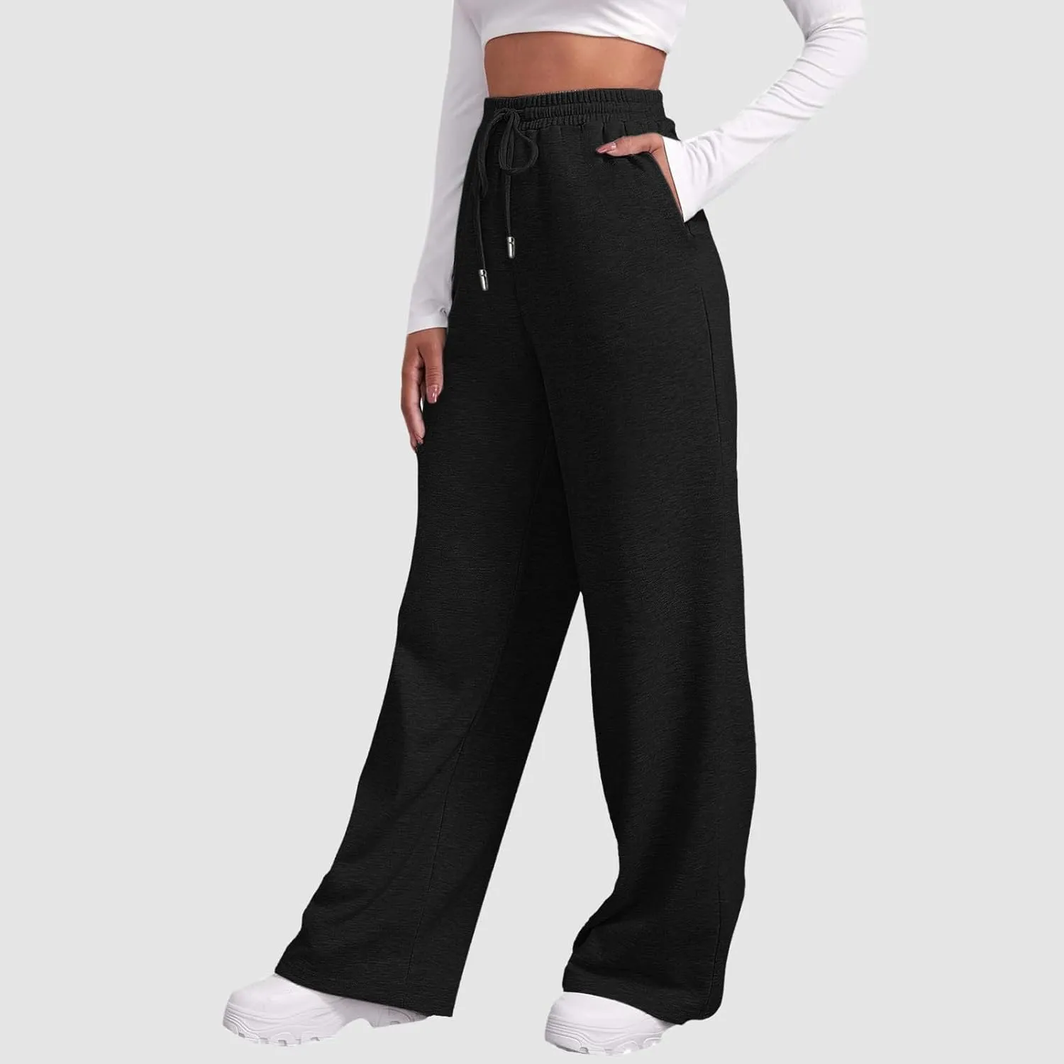 Women's Wide Leg Sweatpants Cozy Fleece Casual Jogger Pants Straight Leg Baggy Elastic High Waisted Yoga Pants