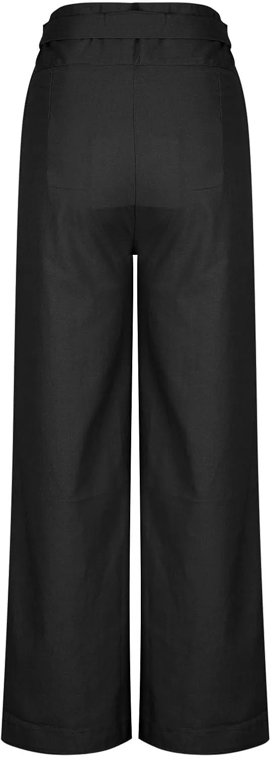 Women's Wide Leg Tie Front Pants 2024 Summer High Waist Business Casual Pants Solid Color Trousers Work Outfits