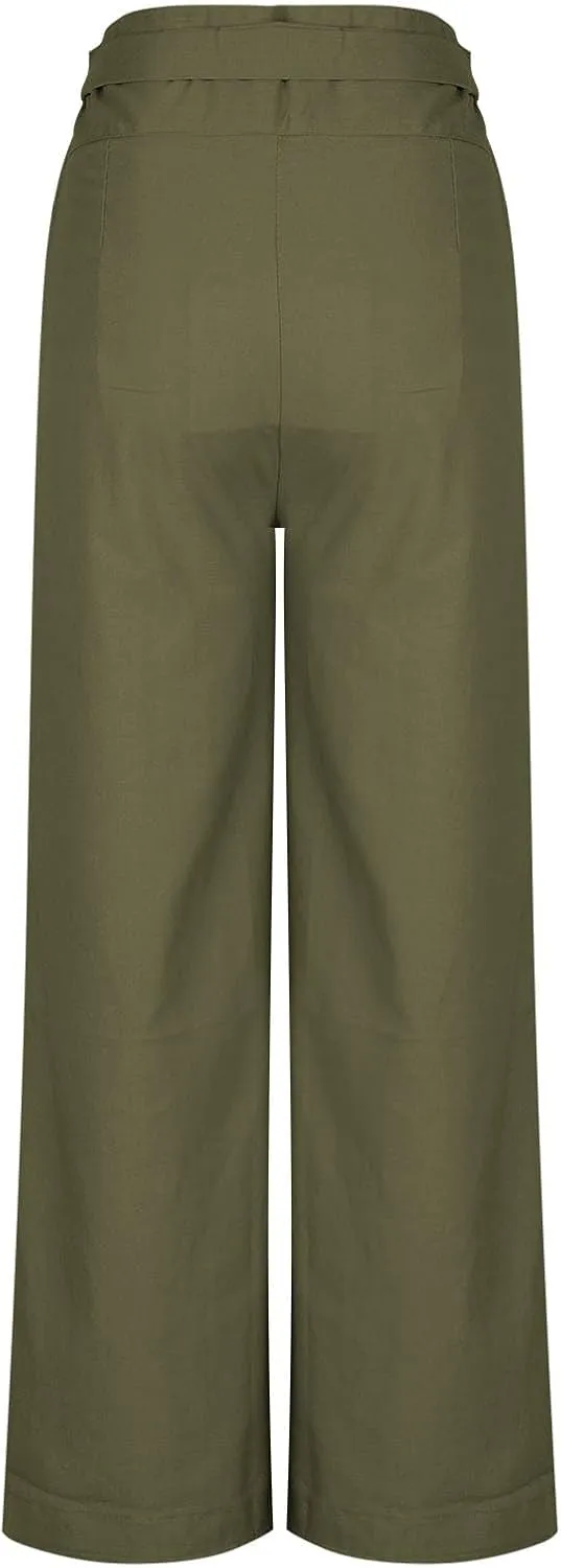 Women's Wide Leg Tie Front Pants 2024 Summer High Waist Business Casual Pants Solid Color Trousers Work Outfits