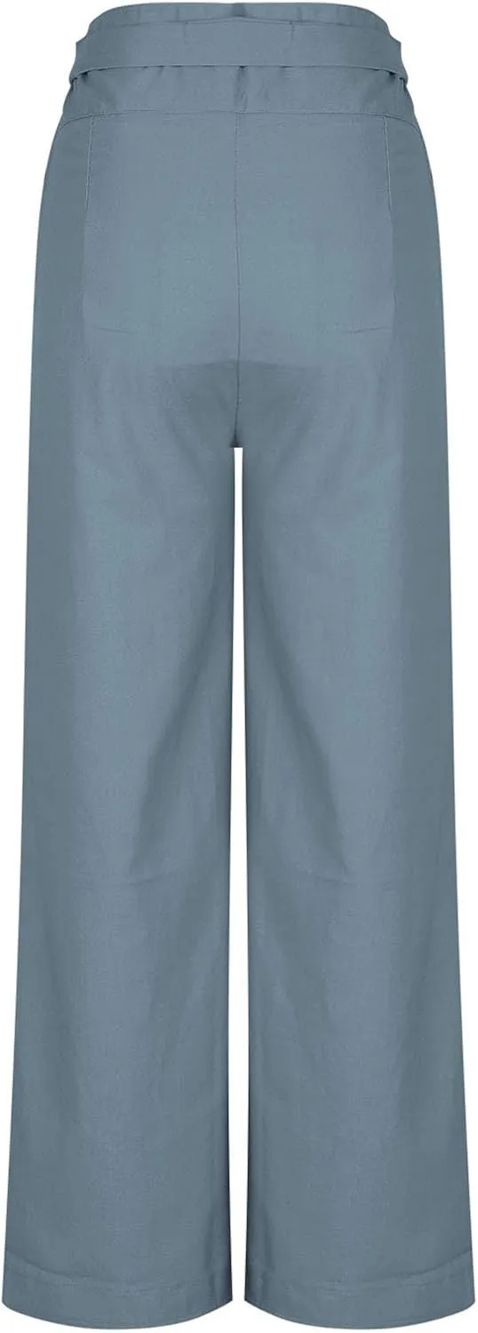 Women's Wide Leg Tie Front Pants 2024 Summer High Waist Business Casual Pants Solid Color Trousers Work Outfits