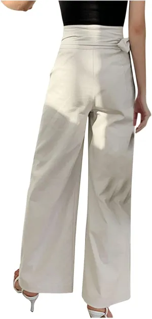 Women's Wide Leg Tie Front Pants 2024 Summer High Waist Business Casual Pants Solid Color Trousers Work Outfits