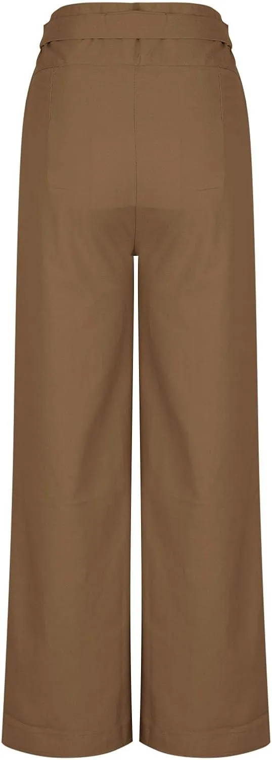Women's Wide Leg Tie Front Pants 2024 Summer High Waist Business Casual Pants Solid Color Trousers Work Outfits