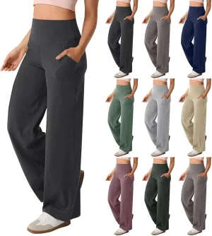 Women's Wide Leg Yoga Pants with Pockets High Waisted Tummy Control Stretch Athletic Workout Casual Flare Leggings