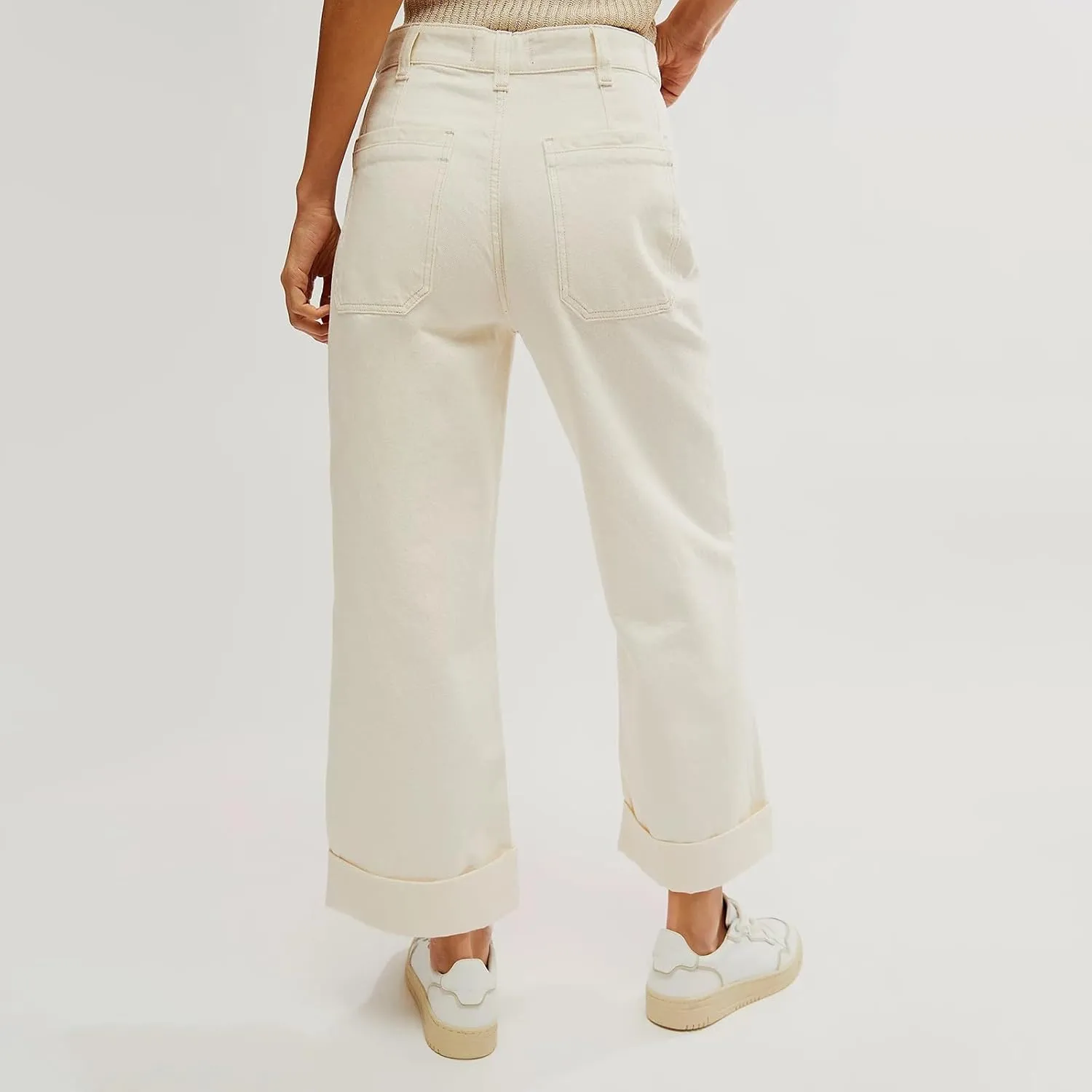 Women's Wide Straight Leg Palazzo Jeans High Waisted Stretchy Washed Baggy Denim Pants Trendy Boyfriend Jean Pants
