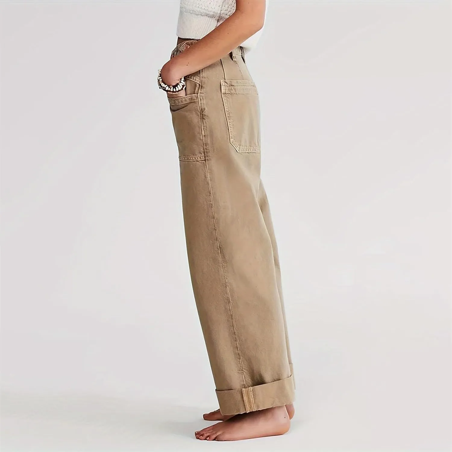 Women's Wide Straight Leg Palazzo Jeans High Waisted Stretchy Washed Baggy Denim Pants Trendy Boyfriend Jean Pants
