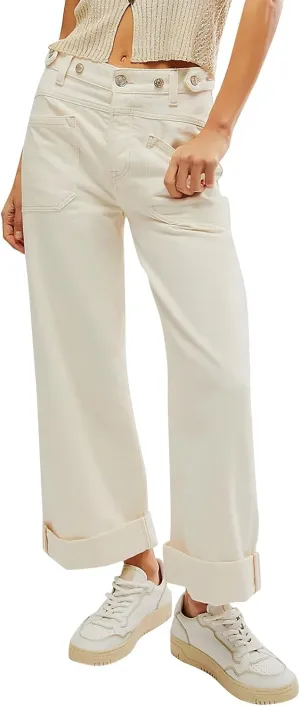 Women's Wide Straight Leg Palazzo Jeans High Waisted Stretchy Washed Baggy Denim Pants Trendy Boyfriend Jean Pants