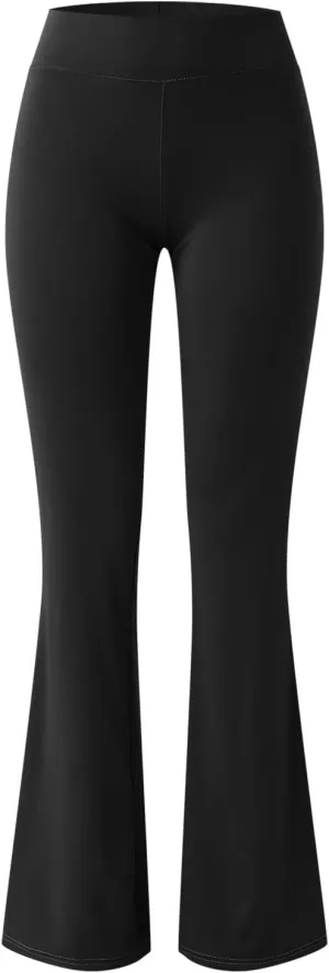 XIAOBU Bootcut Yoga Pants Women's High Waist Slim Flared Trousers Cutout Solid Soft Casual Sports Leggings,Black,L
