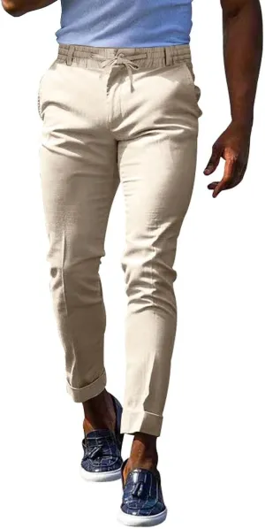 XUETON Mens Chinos Slim Fit Dress Pants Casual Business Office Work Skinny Stretch Golf Pants Comfort Lightweight Flat Front Tapered Pants Slacks with Pockets Beige