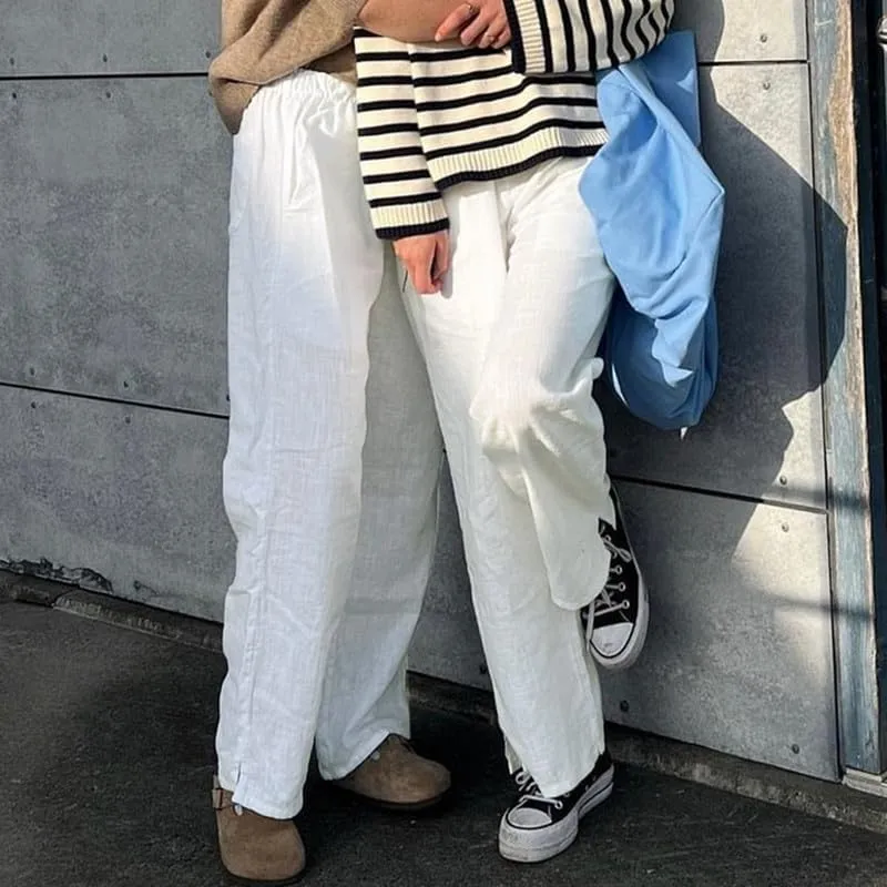 Y2k Striped Pants for Women Elastic Drawstring High Waist Wide Leg Pants Vintage Streetwear Lounge Trousers