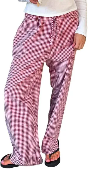 Y2k Striped Pants for Women Elastic Drawstring High Waist Wide Leg Pants Vintage Streetwear Lounge Trousers