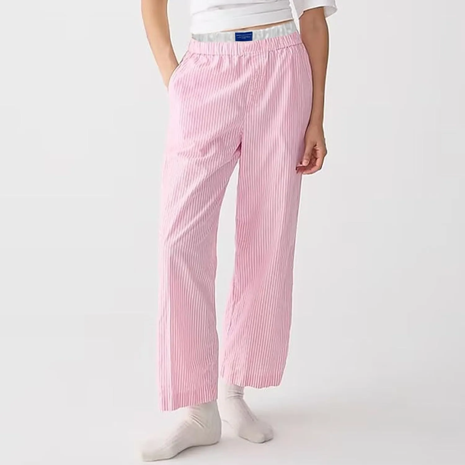 Y2k Striped Pants for Women Elastic Drawstring High Waist Wide Leg Trousers Vintage Streetwear Lounge Pants