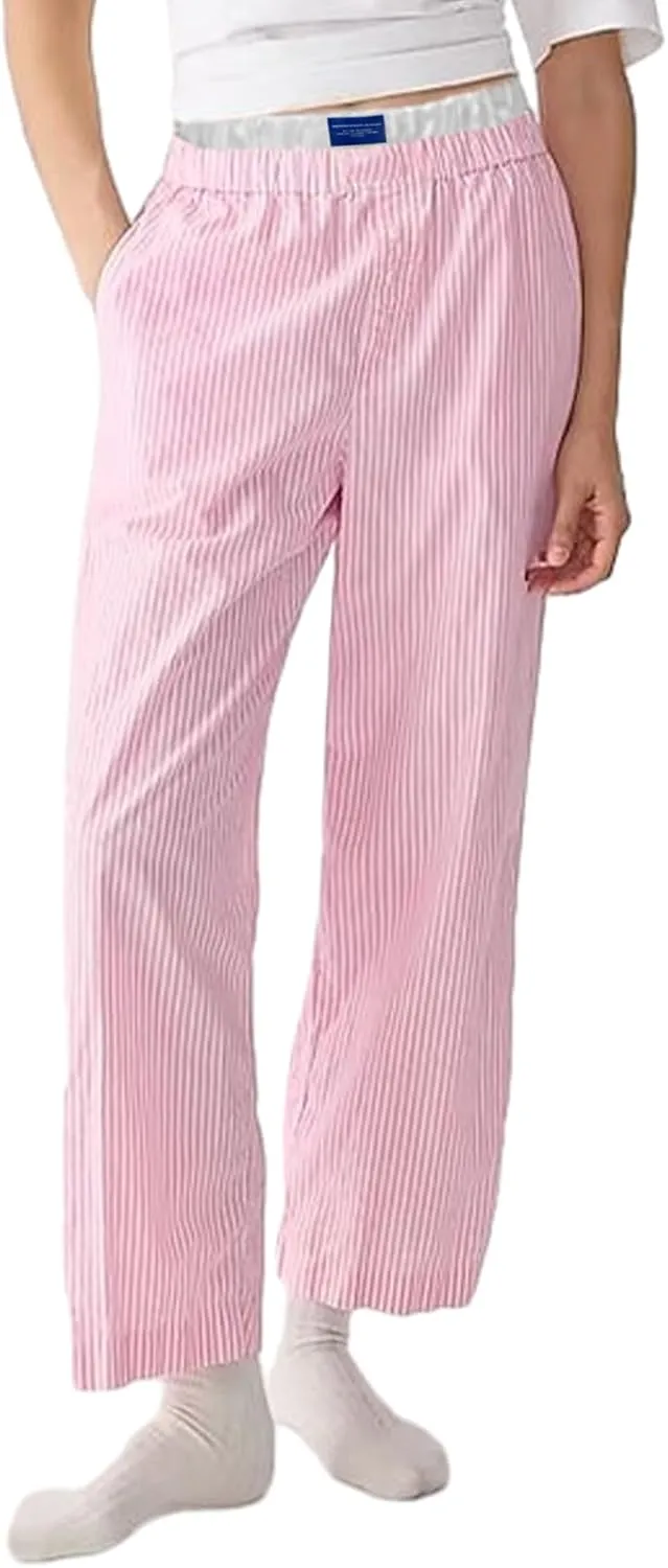Y2k Striped Pants for Women Elastic Drawstring High Waist Wide Leg Trousers Vintage Streetwear Lounge Pants