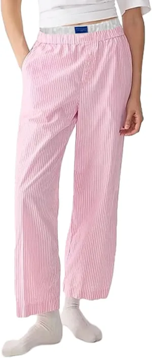 Y2k Striped Pants for Women Elastic Drawstring High Waist Wide Leg Trousers Vintage Streetwear Lounge Pants