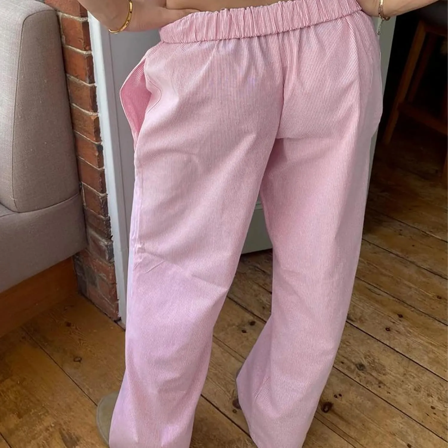 Y2k Striped Pants for Women Elastic Drawstring High Waist Wide Leg Trousers Vintage Streetwear Lounge Pants