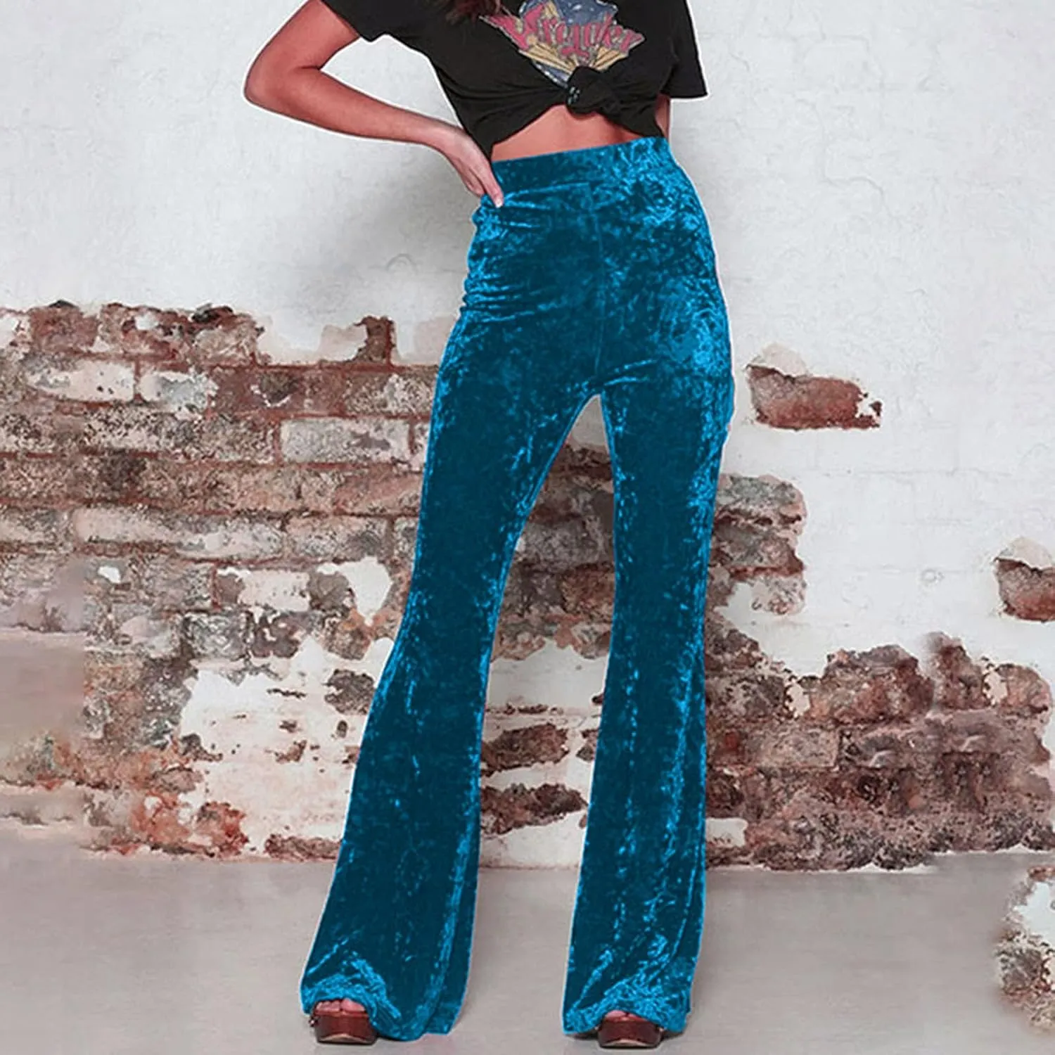 yardsong Womens Velvet Pants High Waist Bootcut Flare Bell Bottom Pants Business Casual Work Dance Fashion Trousers