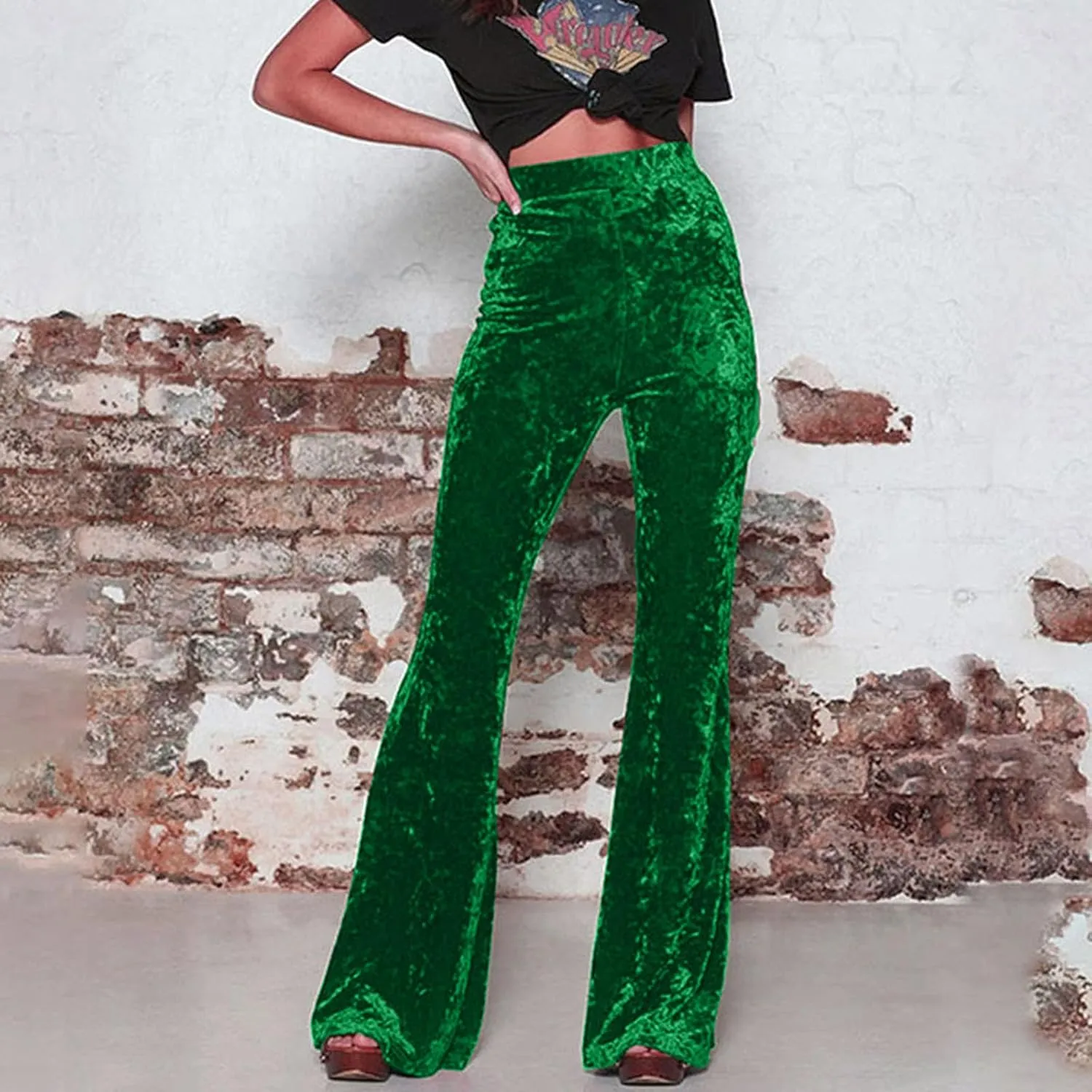 yardsong Womens Velvet Pants High Waist Bootcut Flare Bell Bottom Pants Business Casual Work Dance Fashion Trousers