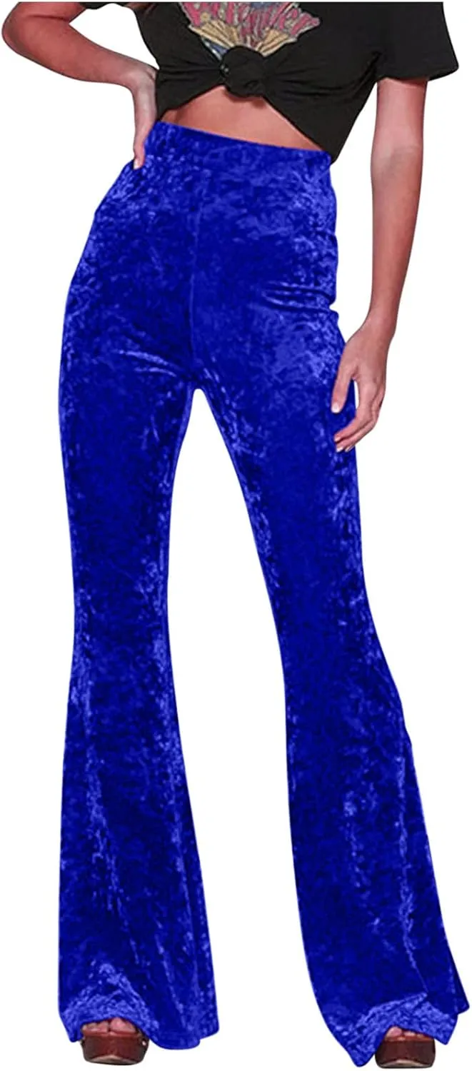 yardsong Womens Velvet Pants High Waist Bootcut Flare Bell Bottom Pants Business Casual Work Dance Fashion Trousers