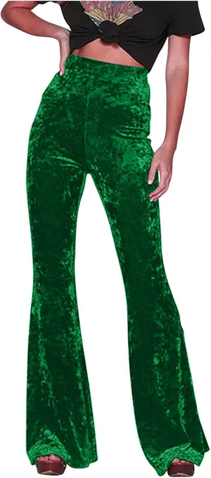 yardsong Womens Velvet Pants High Waist Bootcut Flare Bell Bottom Pants Business Casual Work Dance Fashion Trousers