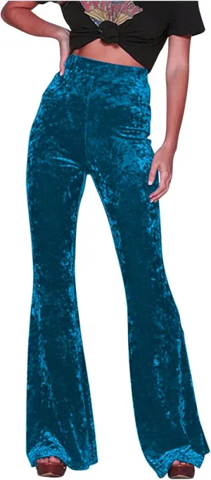 yardsong Womens Velvet Pants High Waist Bootcut Flare Bell Bottom Pants Business Casual Work Dance Fashion Trousers