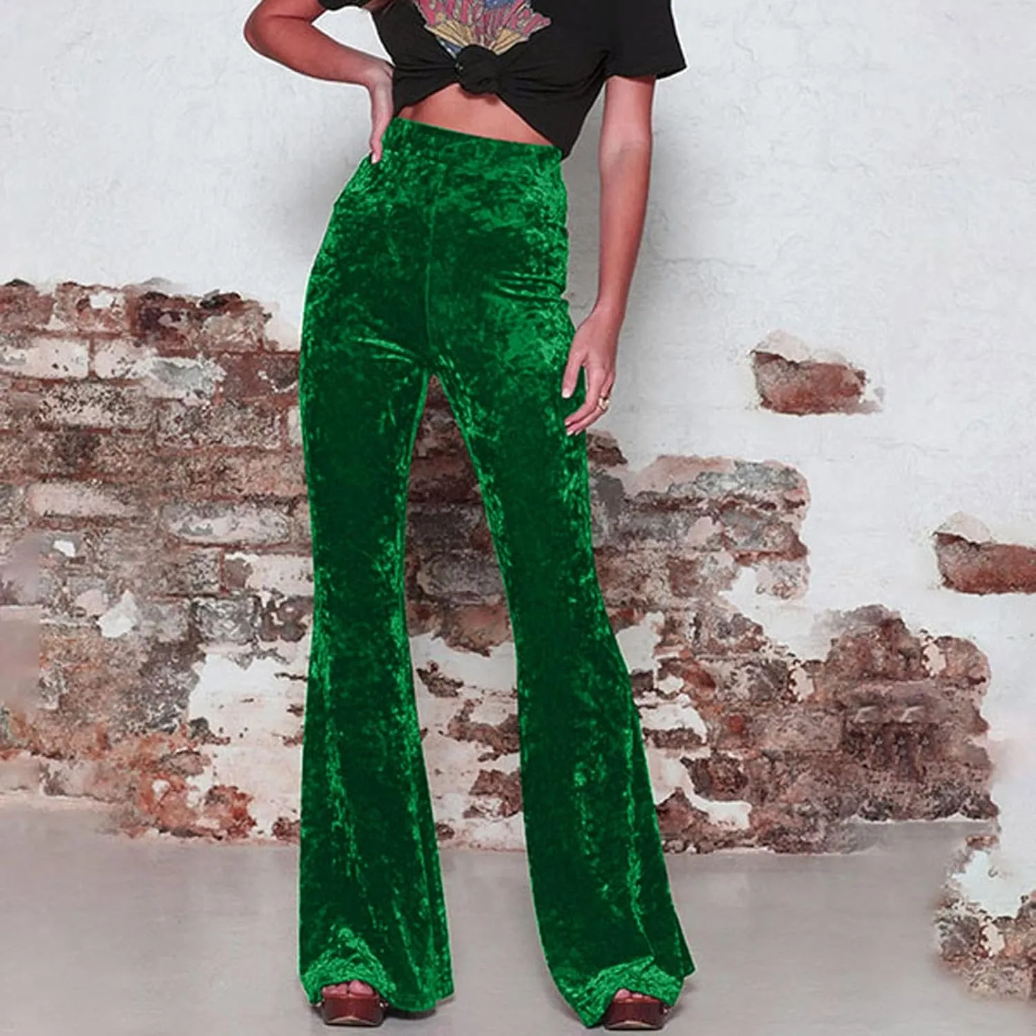 yardsong Womens Velvet Pants High Waist Bootcut Flare Bell Bottom Pants Business Casual Work Dance Fashion Trousers