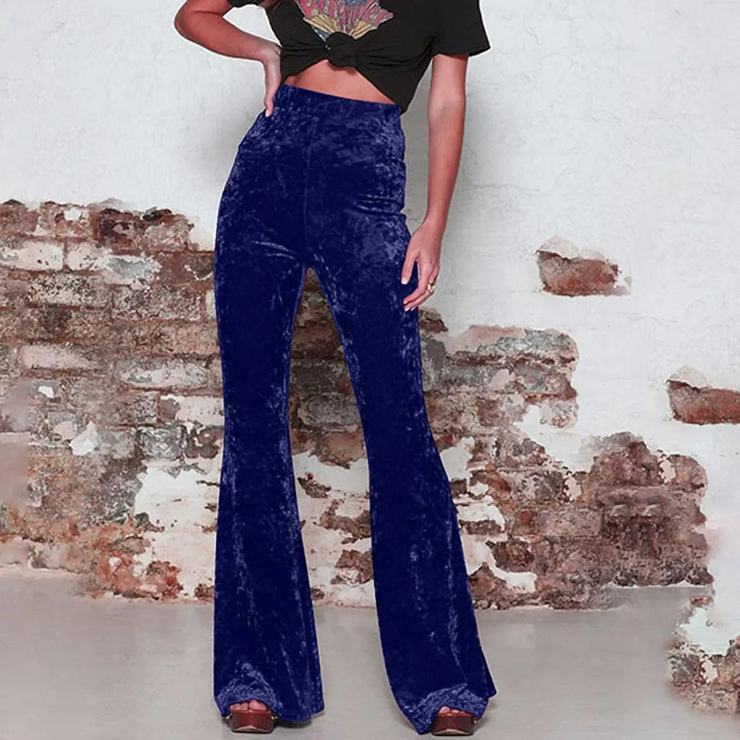 yardsong Womens Velvet Pants High Waist Bootcut Flare Bell Bottom Pants Business Casual Work Dance Fashion Trousers