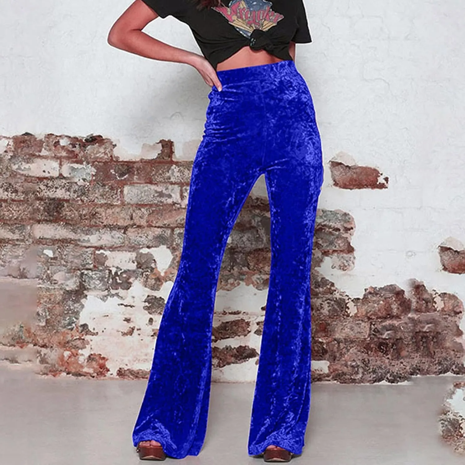 yardsong Womens Velvet Pants High Waist Bootcut Flare Bell Bottom Pants Business Casual Work Dance Fashion Trousers
