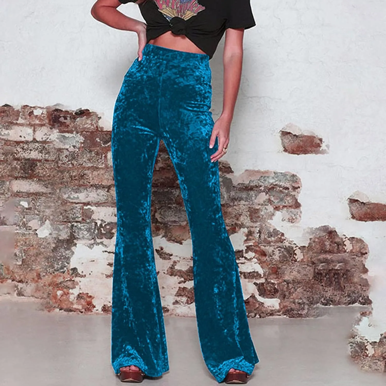 yardsong Womens Velvet Pants High Waist Bootcut Flare Bell Bottom Pants Business Casual Work Dance Fashion Trousers