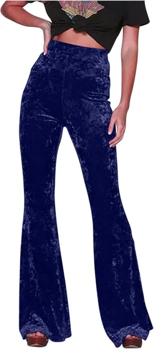 yardsong Womens Velvet Pants High Waist Bootcut Flare Bell Bottom Pants Business Casual Work Dance Fashion Trousers
