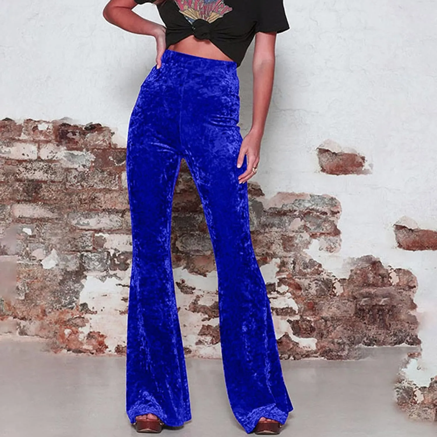 yardsong Womens Velvet Pants High Waist Bootcut Flare Bell Bottom Pants Business Casual Work Dance Fashion Trousers
