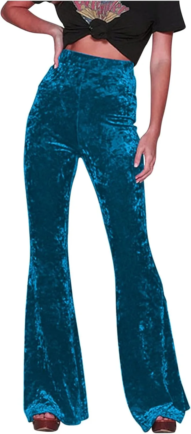 yardsong Womens Velvet Pants High Waist Bootcut Flare Bell Bottom Pants Business Casual Work Dance Fashion Trousers