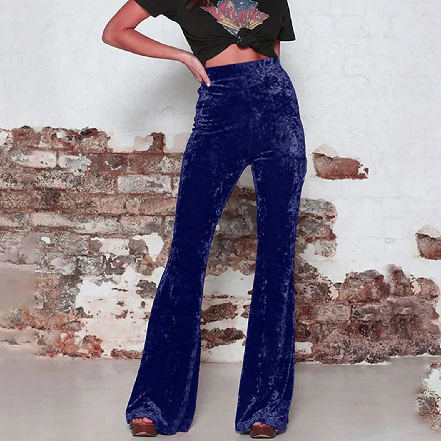yardsong Womens Velvet Pants High Waist Bootcut Flare Bell Bottom Pants Business Casual Work Dance Fashion Trousers