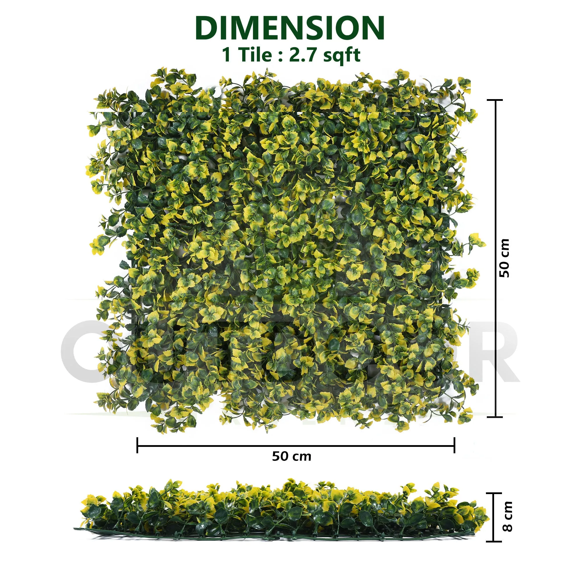 Yellow and Green Mix Shade Leaves Vertical Garden Wall Tile (Size: 50cm x 50cm, Pack of 1)