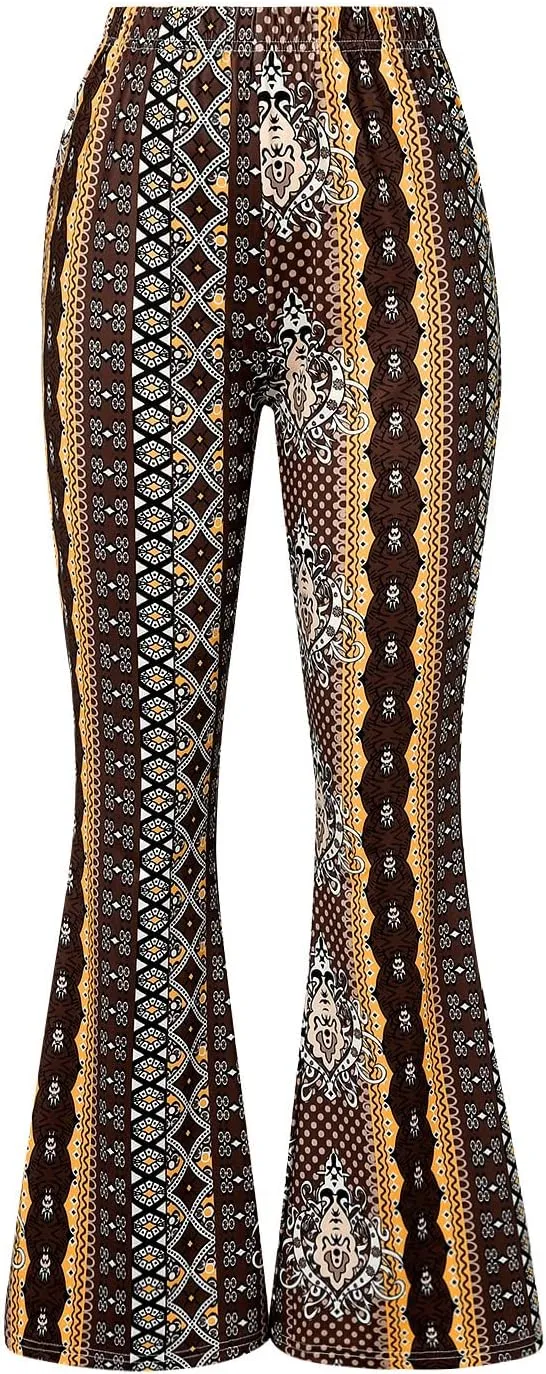 Yoawdats Women's Floral Print Elastic Waist Flare Pants Casual High Waist Slimming Long Pants Trousers Leggings Streetwear