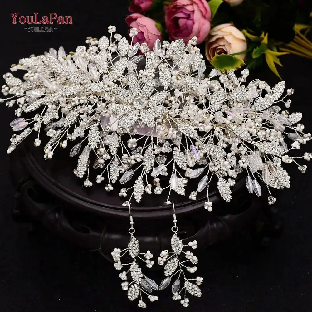 YouLaPan HP377 Ladies Wedding Crown Bridal Crowns for Brides Hair Accessories Metal Crystal Bridal Hair Band Wedding Tiara
