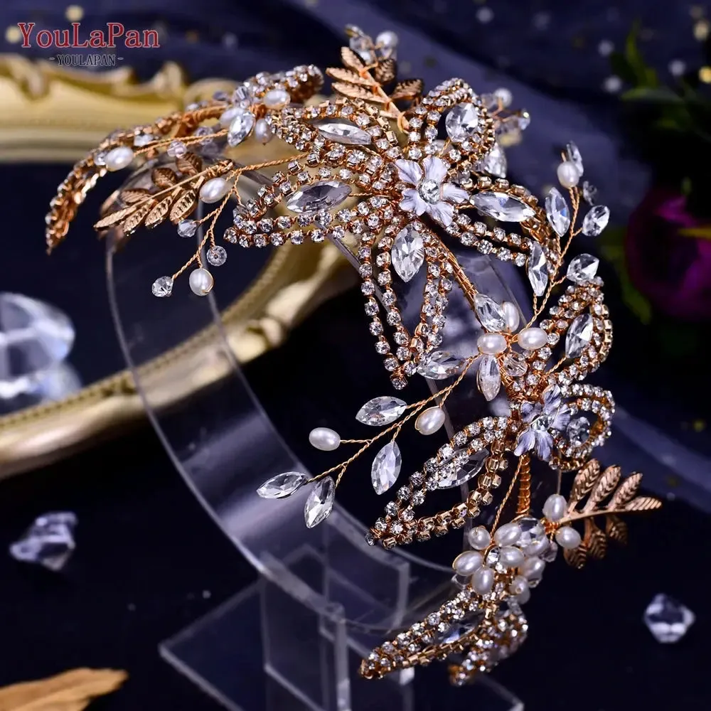 YouLaPan HP377 Ladies Wedding Crown Bridal Crowns for Brides Hair Accessories Metal Crystal Bridal Hair Band Wedding Tiara