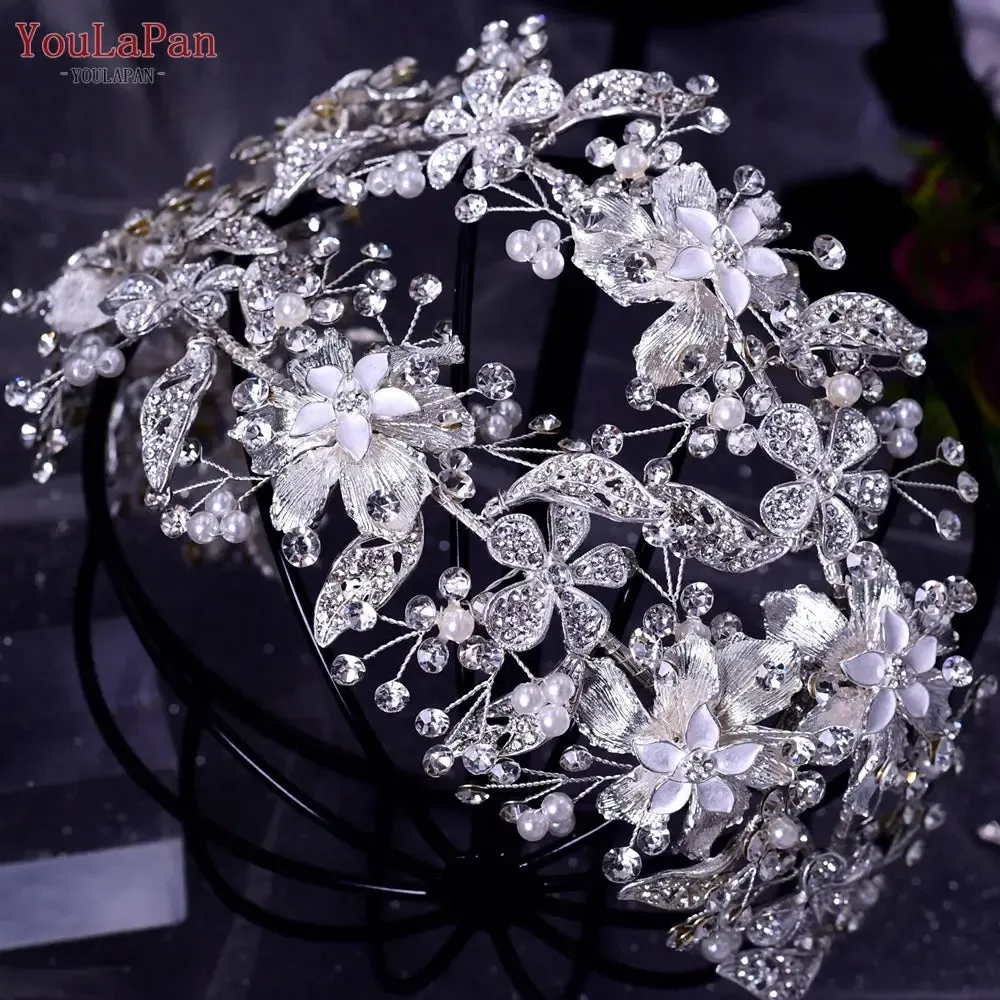 YouLaPan HP377 Ladies Wedding Crown Bridal Crowns for Brides Hair Accessories Metal Crystal Bridal Hair Band Wedding Tiara