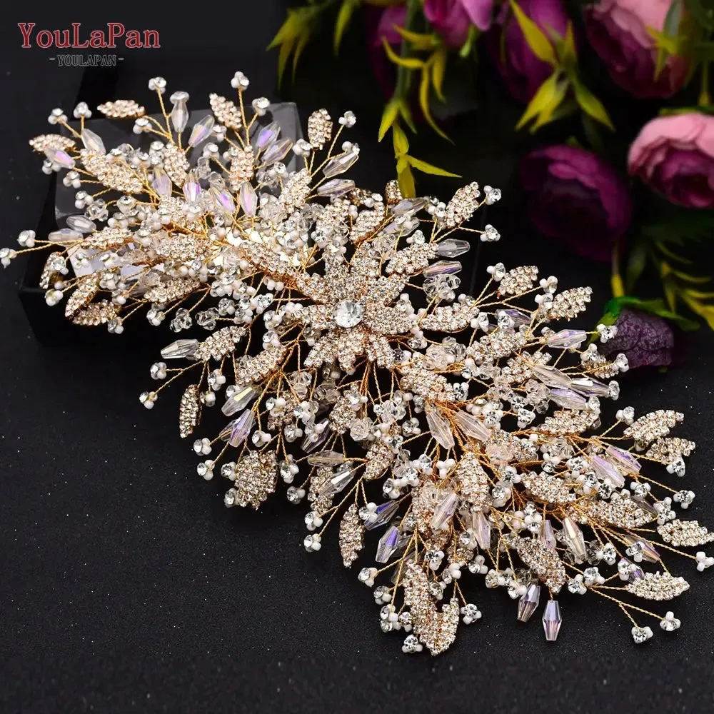 YouLaPan HP377 Ladies Wedding Crown Bridal Crowns for Brides Hair Accessories Metal Crystal Bridal Hair Band Wedding Tiara