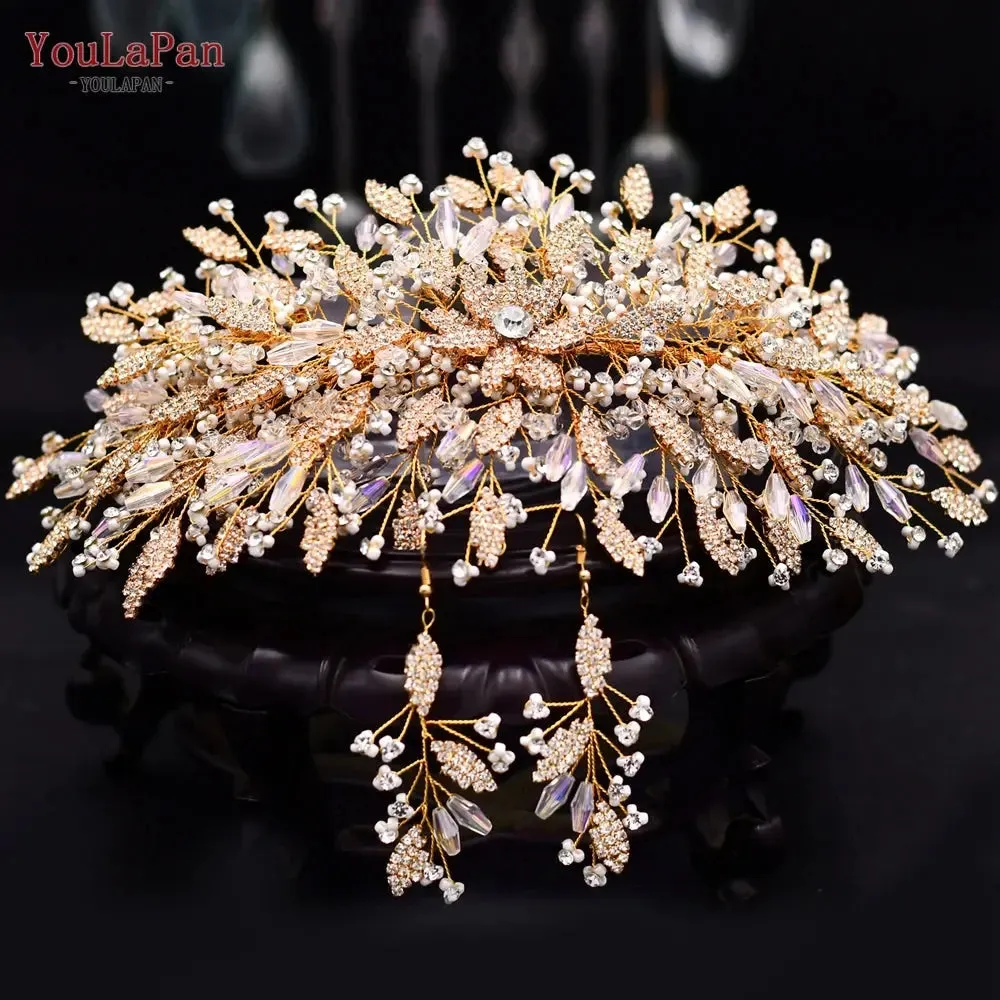 YouLaPan HP377 Ladies Wedding Crown Bridal Crowns for Brides Hair Accessories Metal Crystal Bridal Hair Band Wedding Tiara