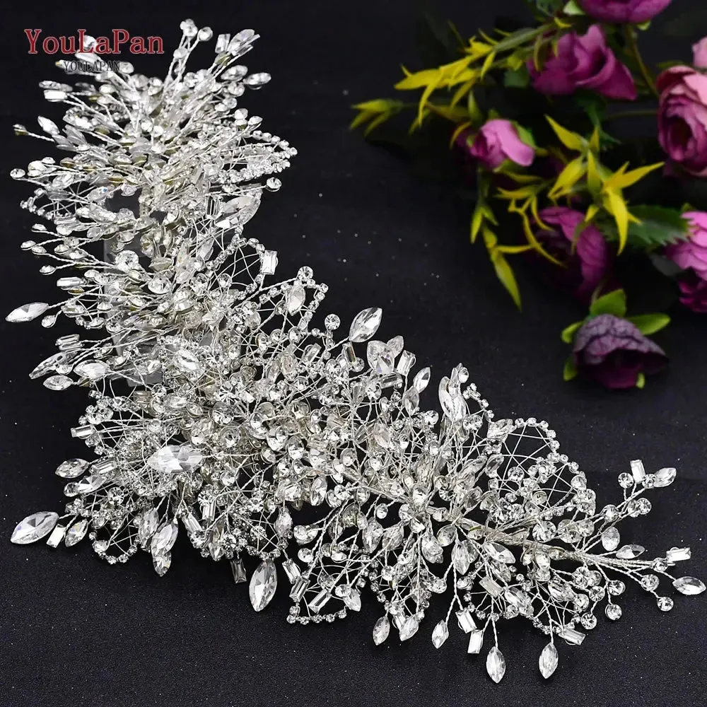 YouLaPan HP377 Ladies Wedding Crown Bridal Crowns for Brides Hair Accessories Metal Crystal Bridal Hair Band Wedding Tiara